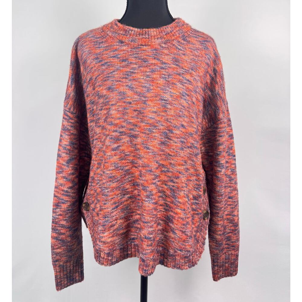 Madewell Red Multicolor Marled Knit Side Button Sweater Size Large